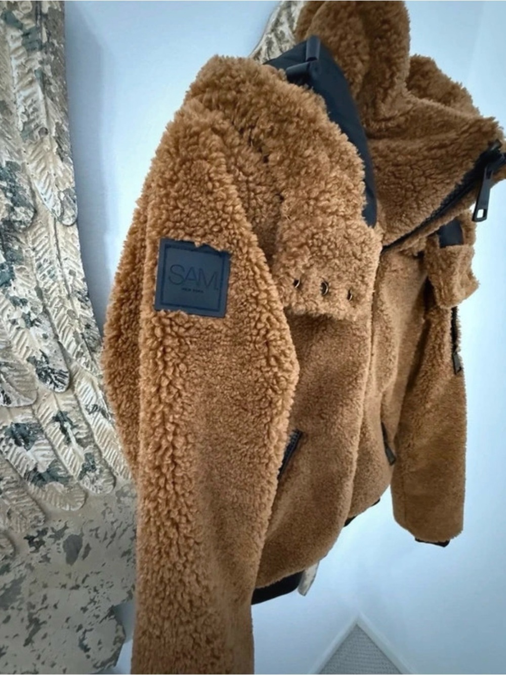 SAM. Brown Sherpa Teddy Bomber ski Jacket with Hood